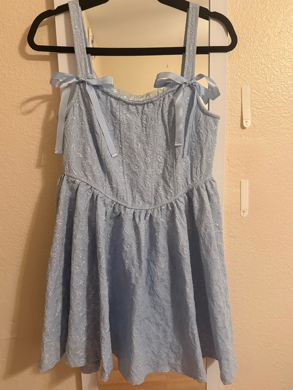 Trixxi Light Blue Lace, Bow-Strap Dress